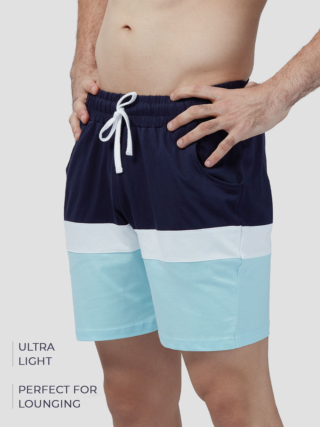 Buy Solid Blue And White Ultra Light Shorts Online