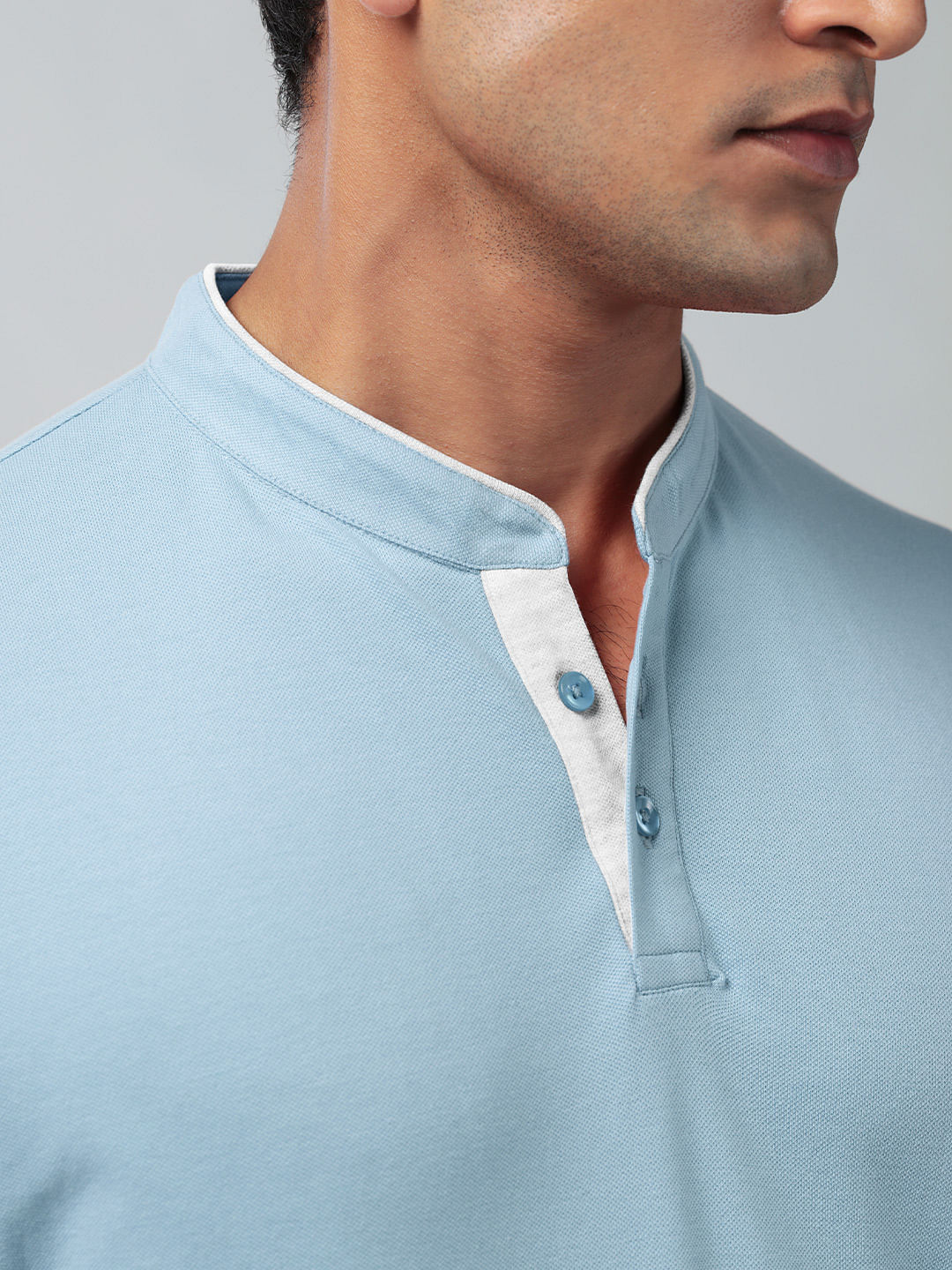 Buy Solids Mandarin Polo: Sky Blue Mandarin Polos online at The Souled ...