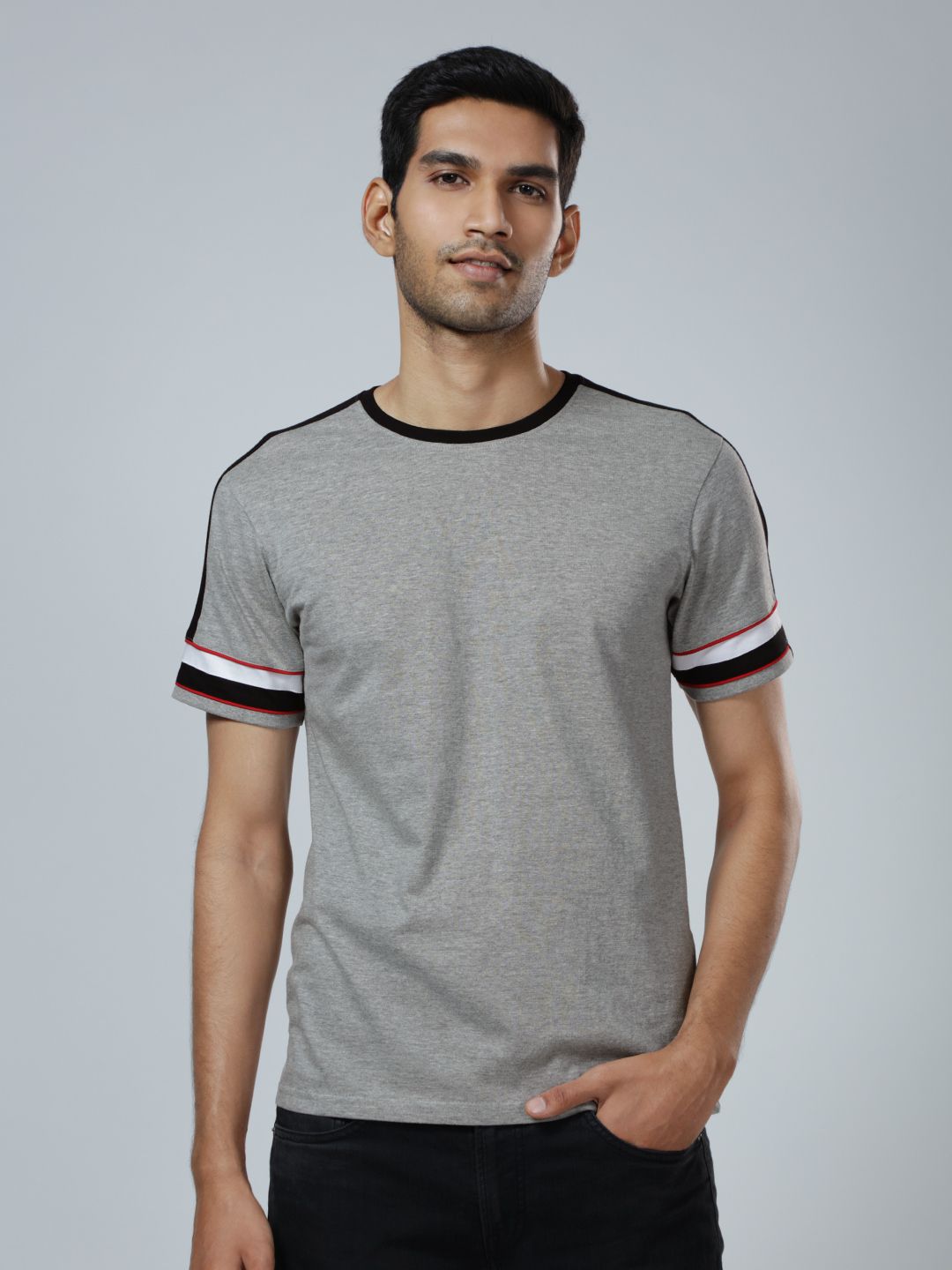 Buy Solids Half Sleeve Grey Melange T-shirt Online.