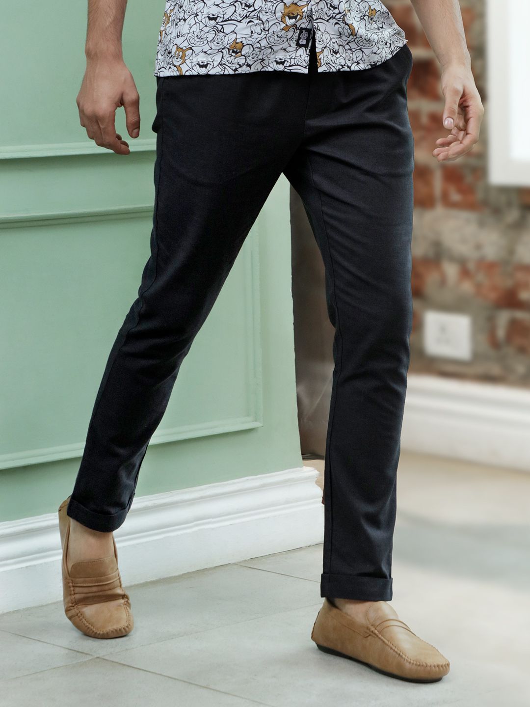 Solids: Black Men Cotton Pants price
