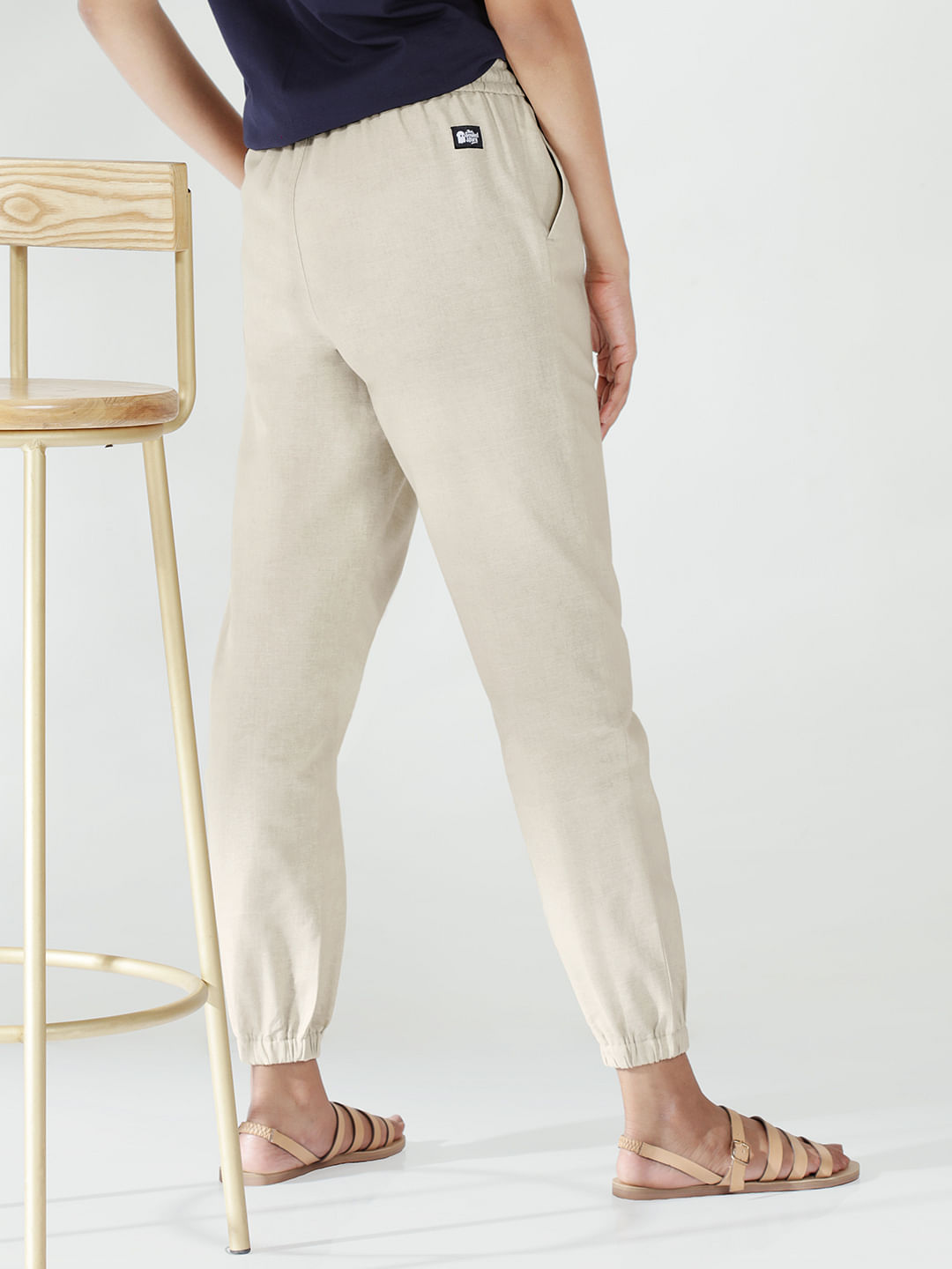 Buy Solids Cream Women's Woven Joggers Online