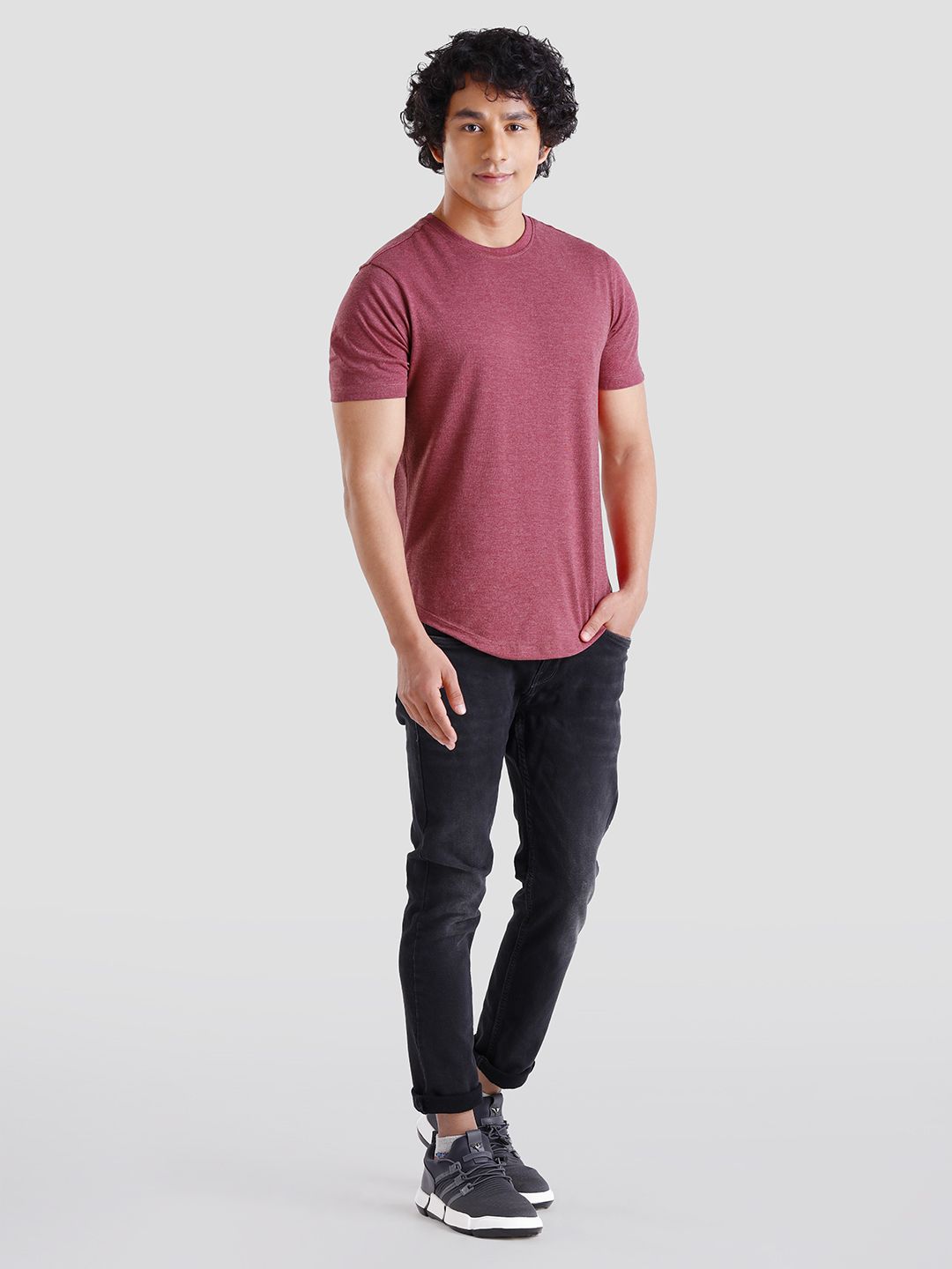 Buy Solids Maroon Melange Drop Cut Drop Cut Tshirts online at The
