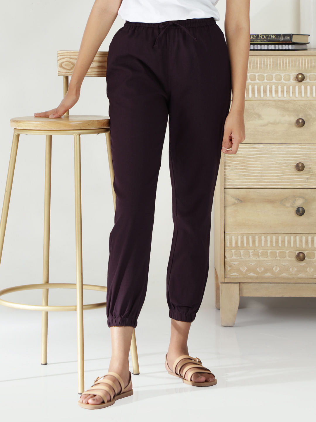 womens burgundy joggers