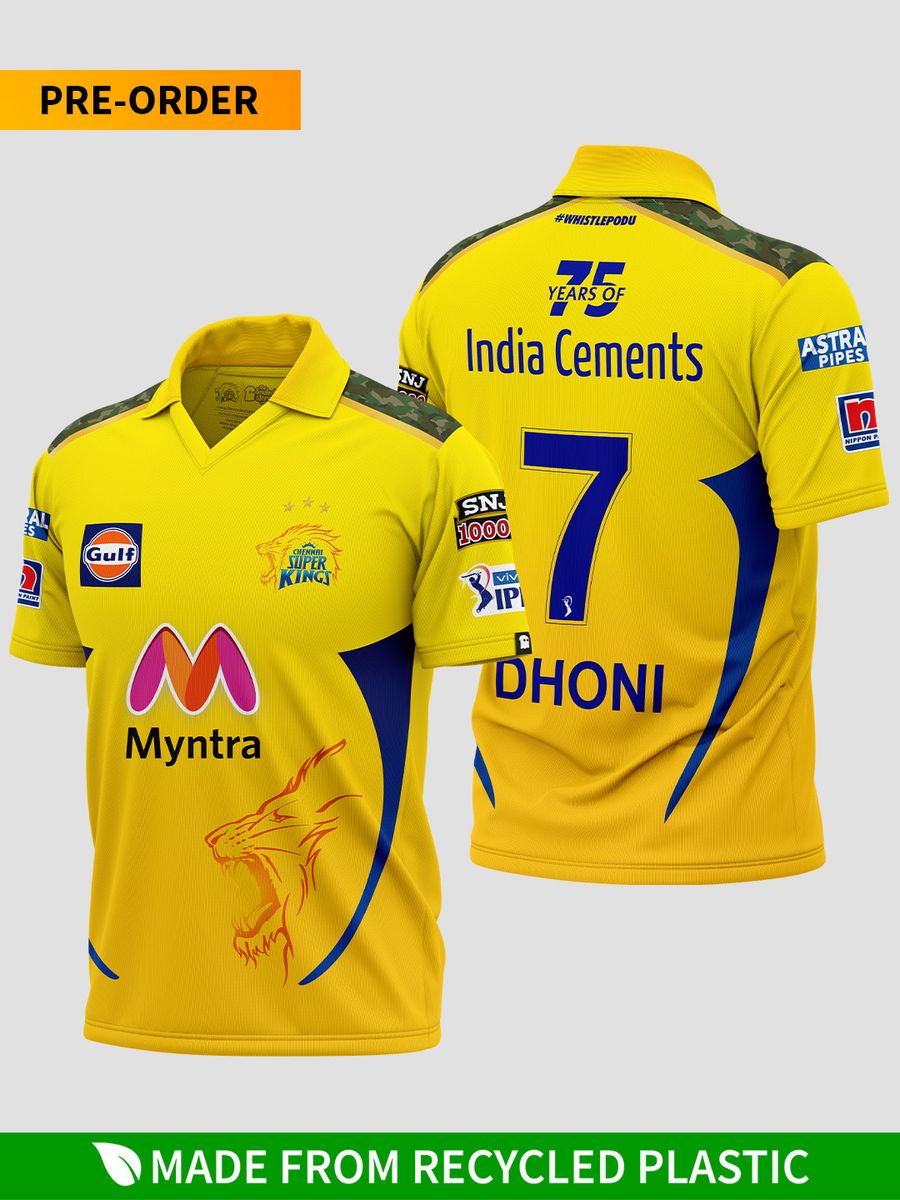Buy Csk Official Match Replica Full Sleeve 2021 Dhoni 7 Jersey Official Merchandise Online At Th Chennai super kings have unveiled their jersey for the 2014 season of the indian premier league. csk official match replica 2021 dhoni 7 recycled plastic