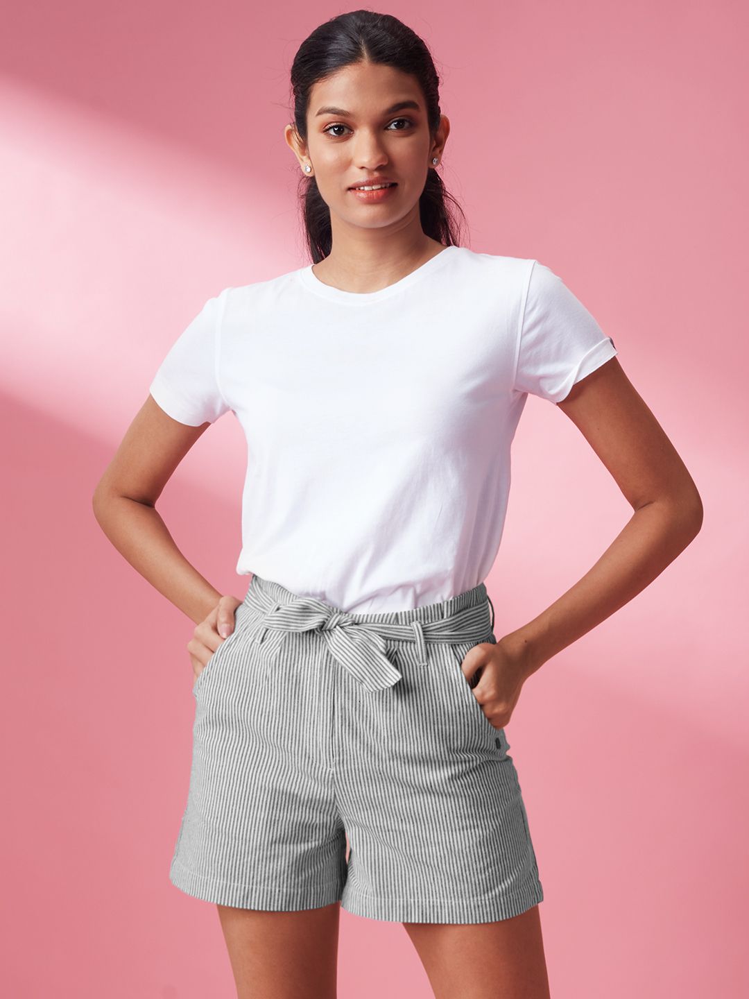 Buy Black And White Woven Women's Shorts Online