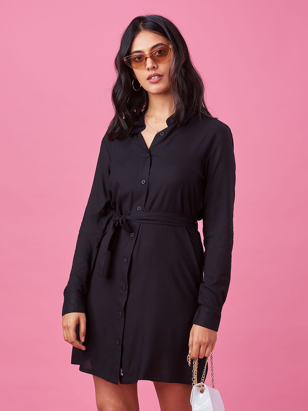 Buy Solid Black Womens Shirt Dress Online At The Souled Store