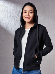 Buy Solids Black Women Hoodie Online