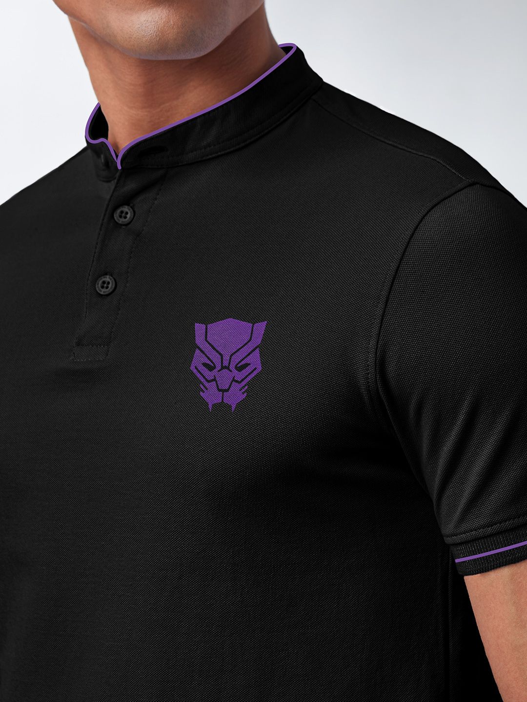 Buy Black Panther Logo Mandarin Polo T shirt Online 