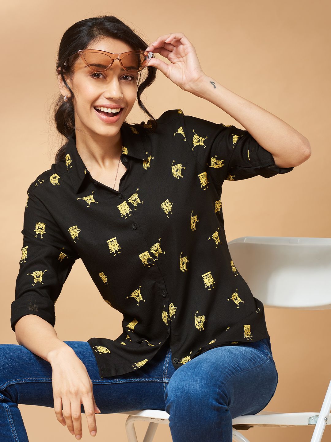Sand organic grid button blouse Harry potter... L/XL