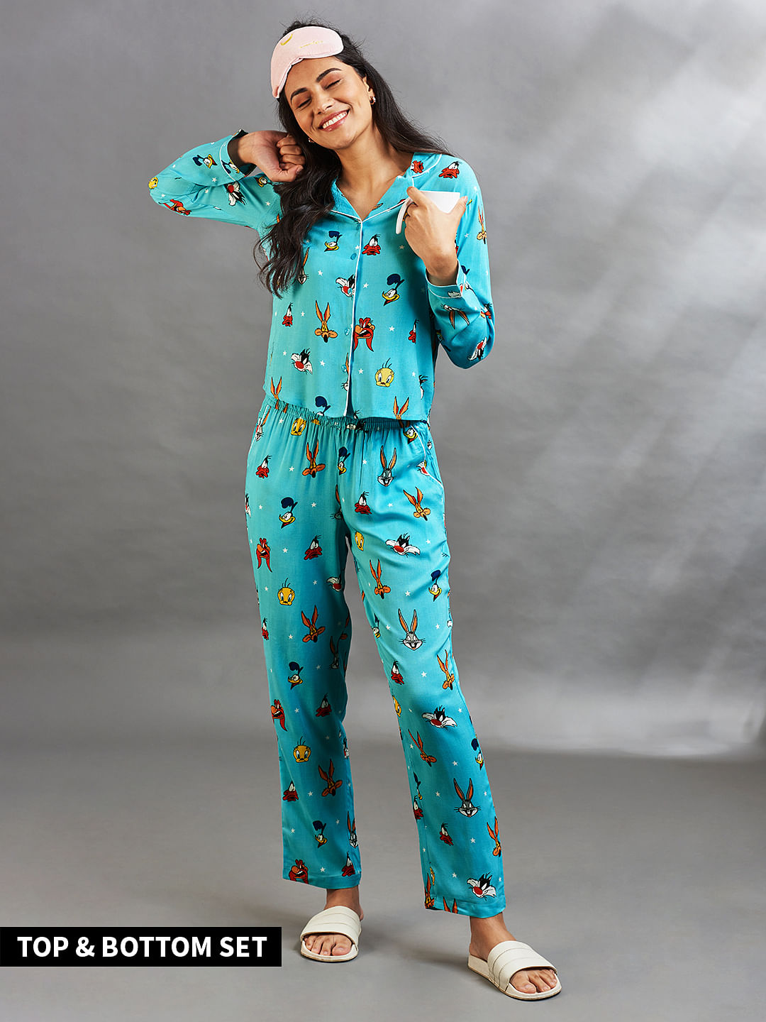 Womens Clothing Nightwear and sleepwear Pyjamas SELECTED Pale Blue Loose Fit Billie Pyjama Set 