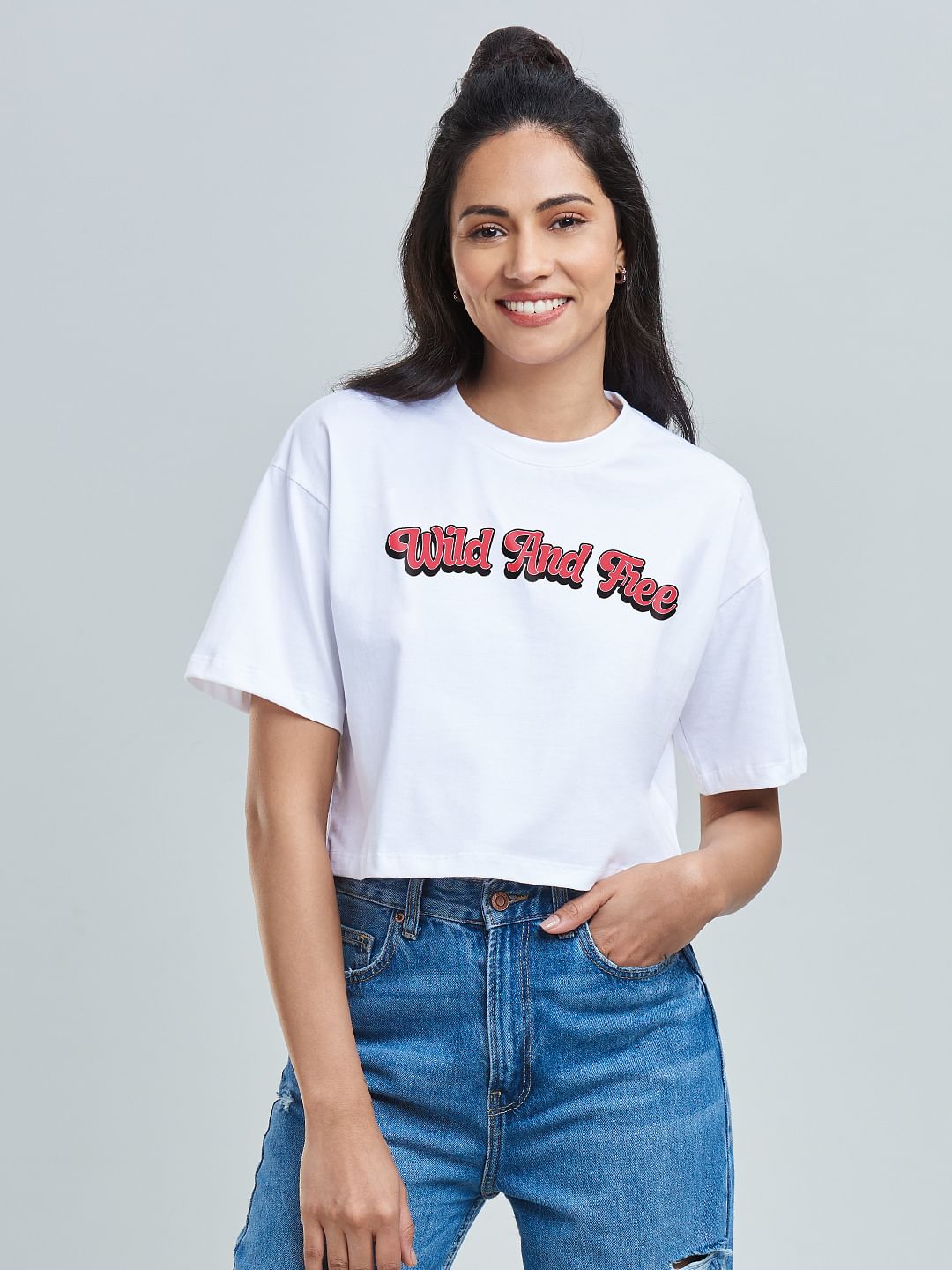 Buy Wild And Free Women Oversized Cropped T Shirts Online