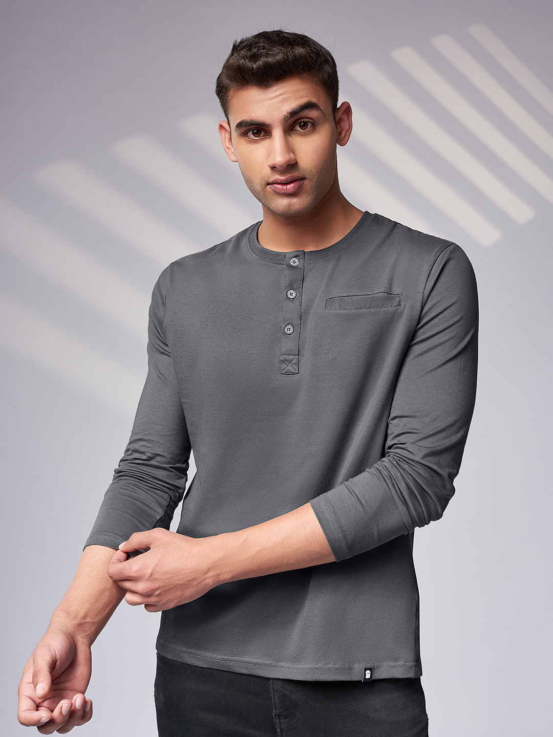 Buy Solids Steel Grey Full sleeve T-shirt Online