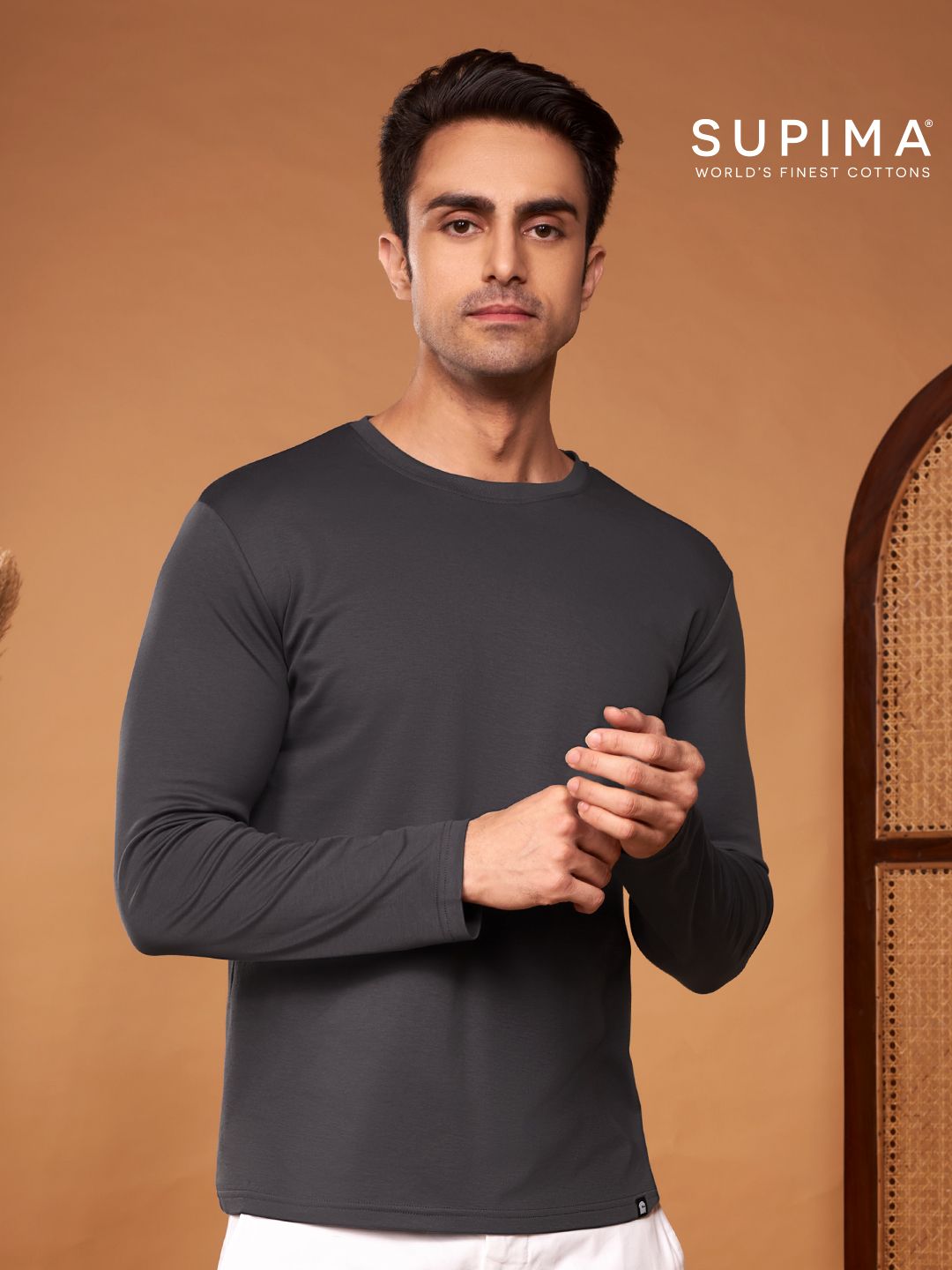 Buy Supima Cotton Full Sleeve Charcoal TShirt Online