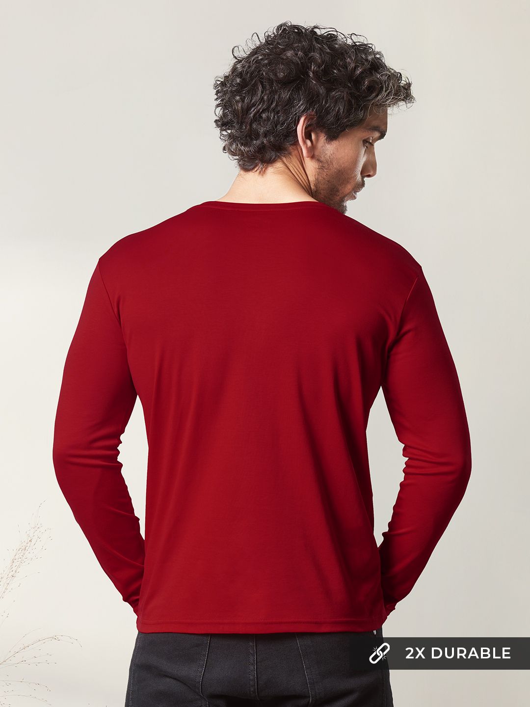 Buy Supima: Poppy Red Supima Full Sleeve Henley T-Shirts