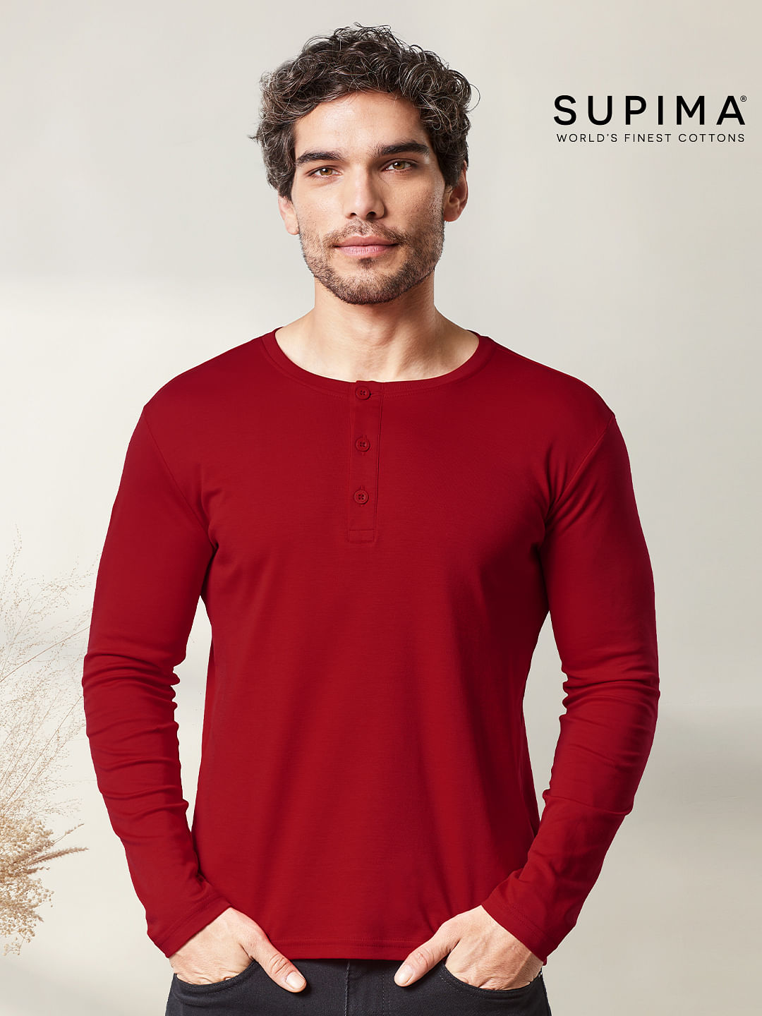 Buy Mens Henley Full Sleeve T Shirt Solid Poppy Red Henley T Shirts Online 9491