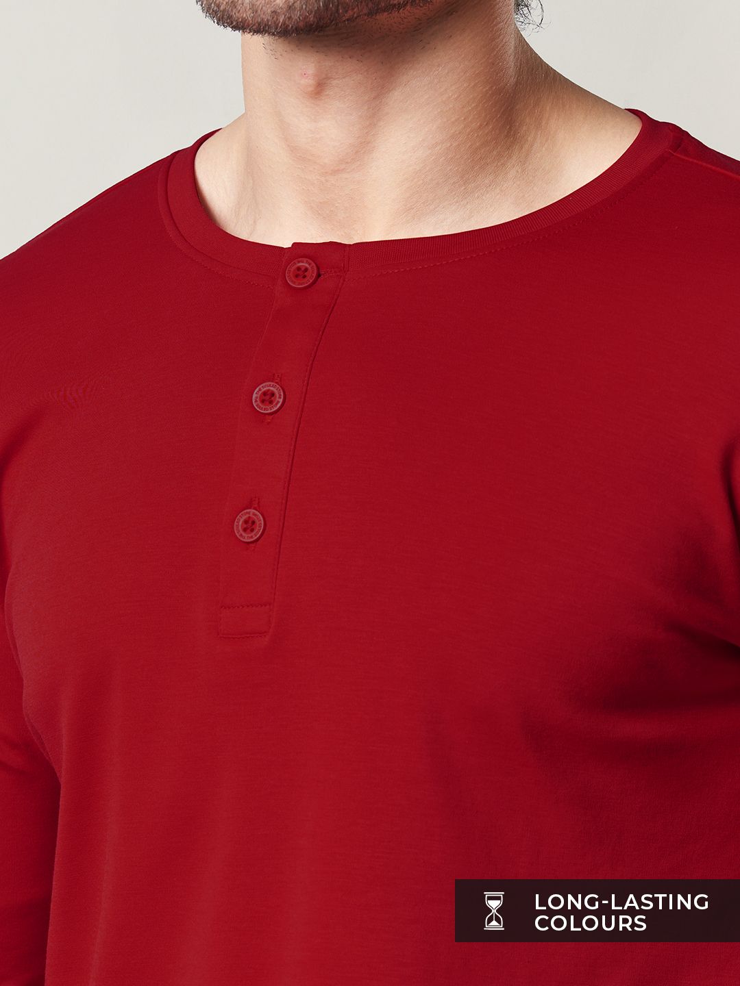 Supima: Poppy Red Supima Full Sleeve Henley T-Shirts online