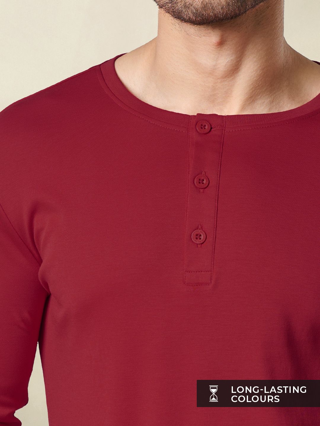 Supima: Burgundy Supima Full Sleeve Henley T-Shirts online