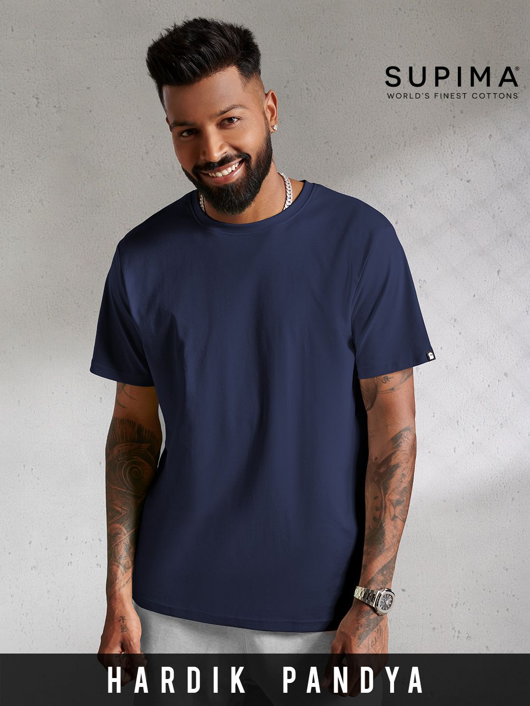Buy Supima Cotton Navy Blue Half Sleeve 