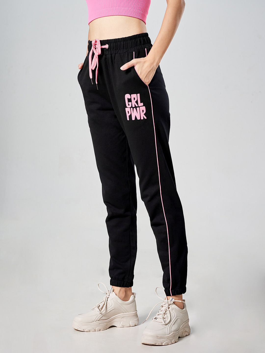 Buy Solids: Black Womens Joggers online at The Souled Store.