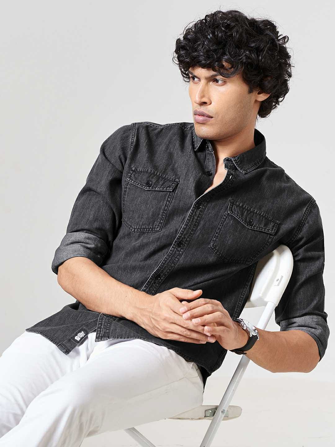 Buy Men's Denim Shirt Ash Grey Shirt Online