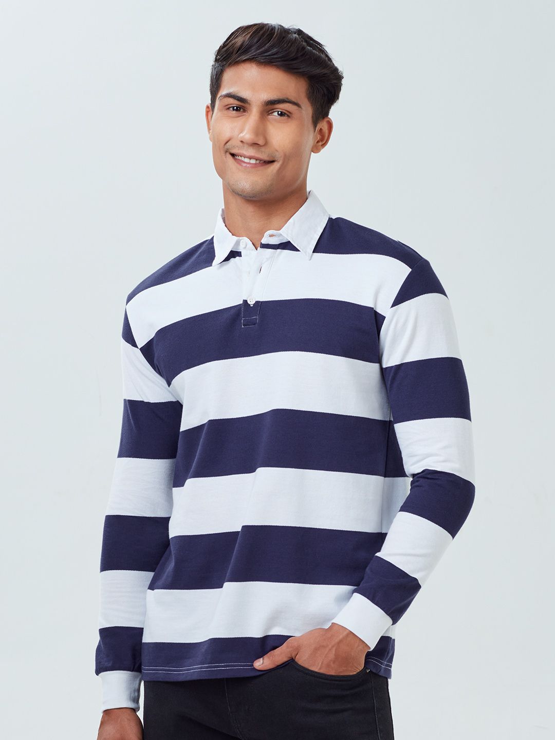 solids navy striped men rugby polos