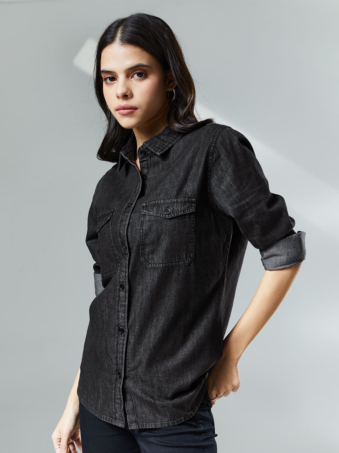 Buy Women's Denim Shirts Ash Grey Online at The Souled Store.