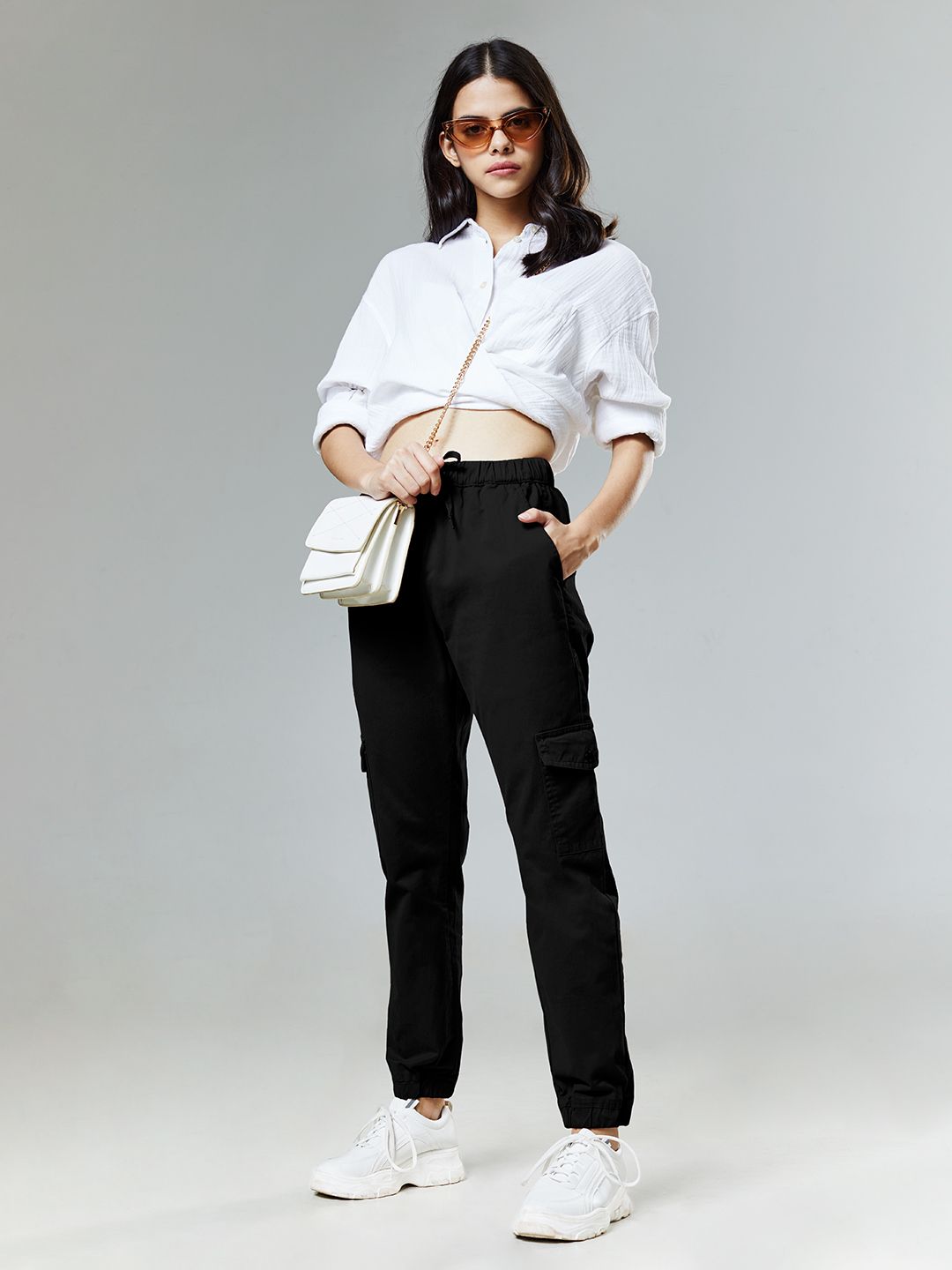 Buy Solids Black Women Cargo Joggers Online