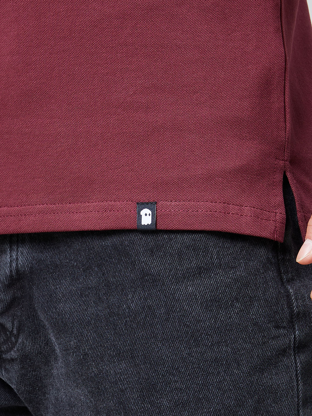 Buy Solids: Burgundy Mandarin Polos T-Shirts online at The Souled Store.