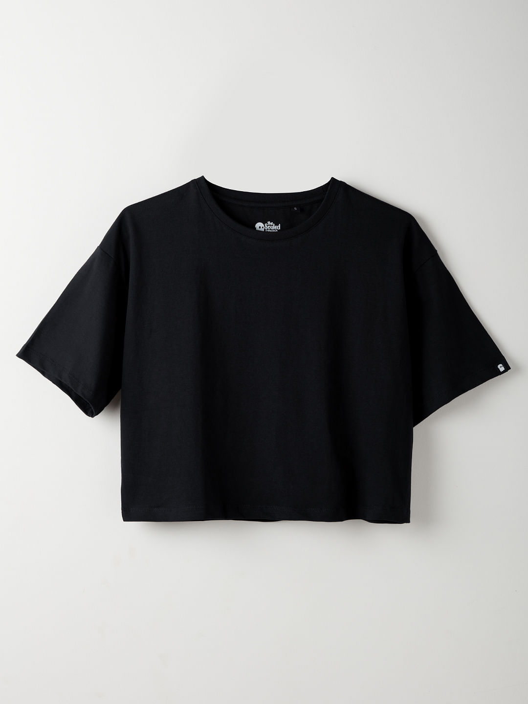 Buy Solids Black Women's Oversized Cropped T-Shirt online at The Souled ...