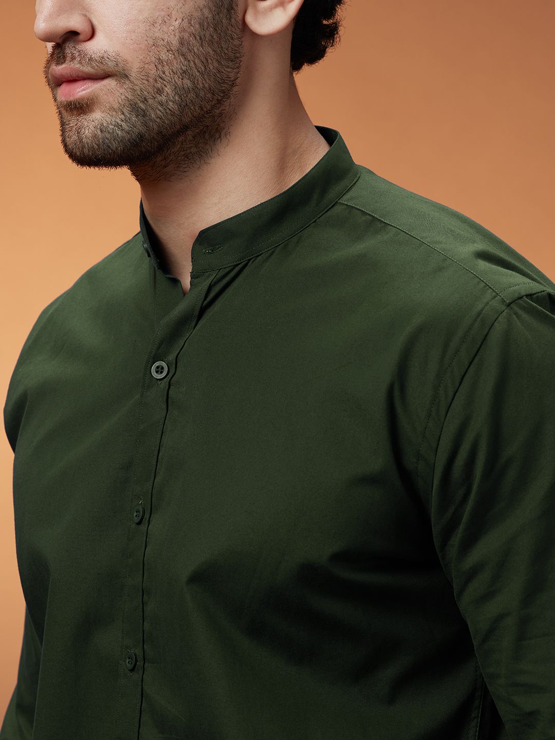 Buy Solids Olive Green Mandarin Shirt 