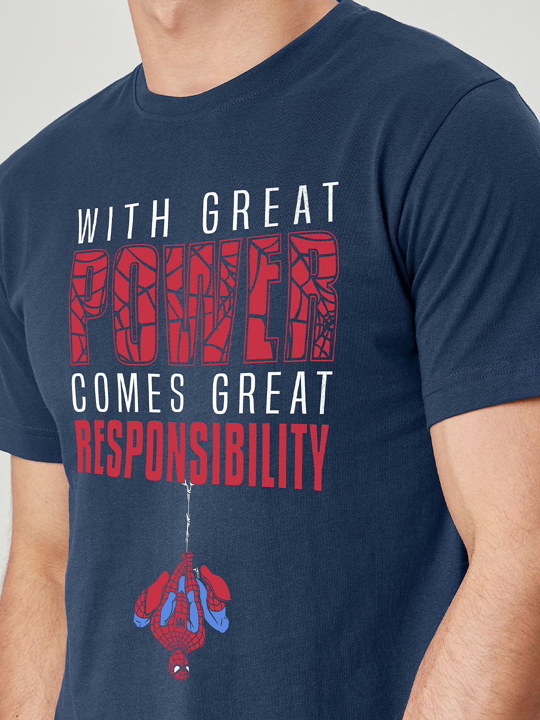 Buy Spiderman With Great Power Comes Great Responsibility Half Sleeve T Shirts Online 