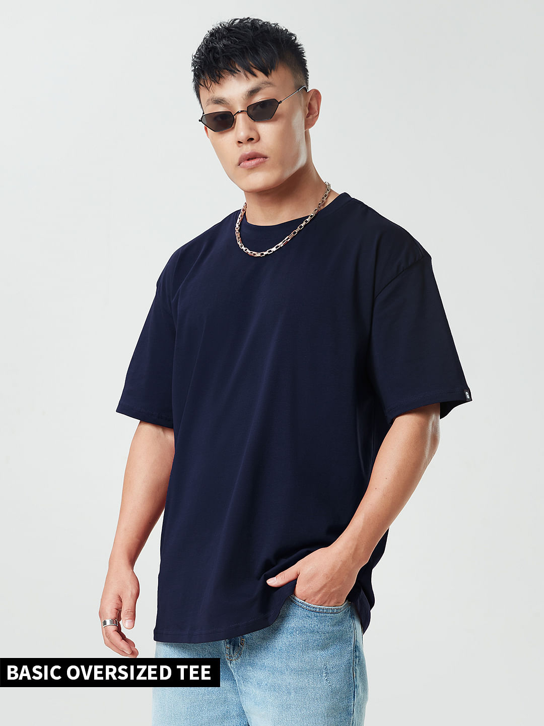 Buy Basic Solids: Navy Oversized T-shirt Online