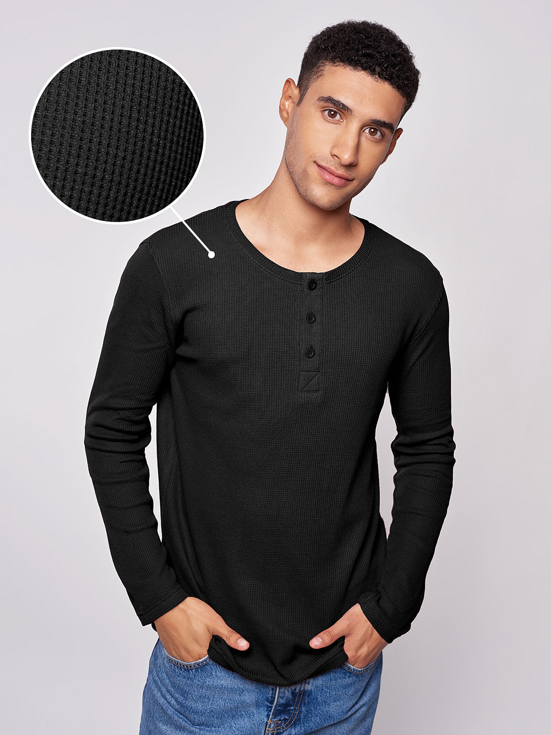 solids black waffle henley tshirt