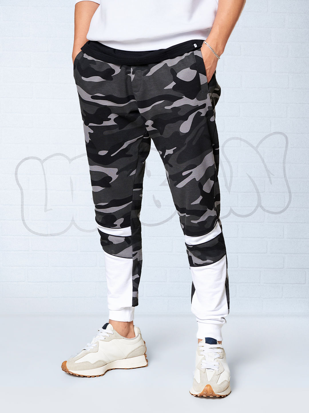Buy Solids Joggers: White & Grey Camo Joggers online at The Souled Store.