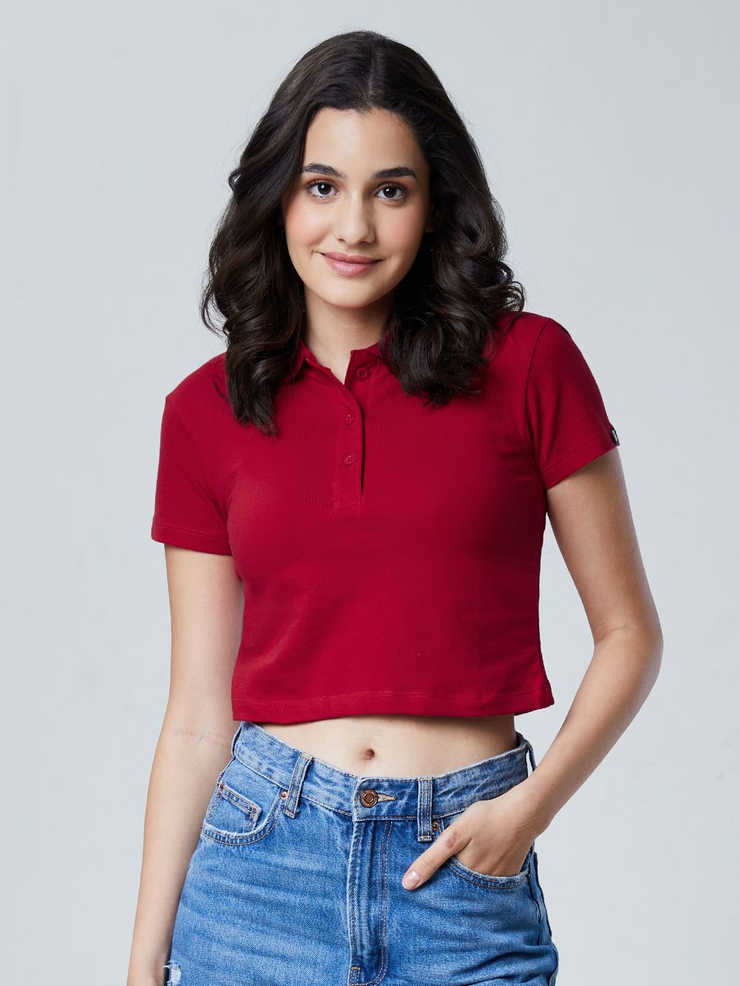 Buy Solids Brick Red Women Cropped Polos Online