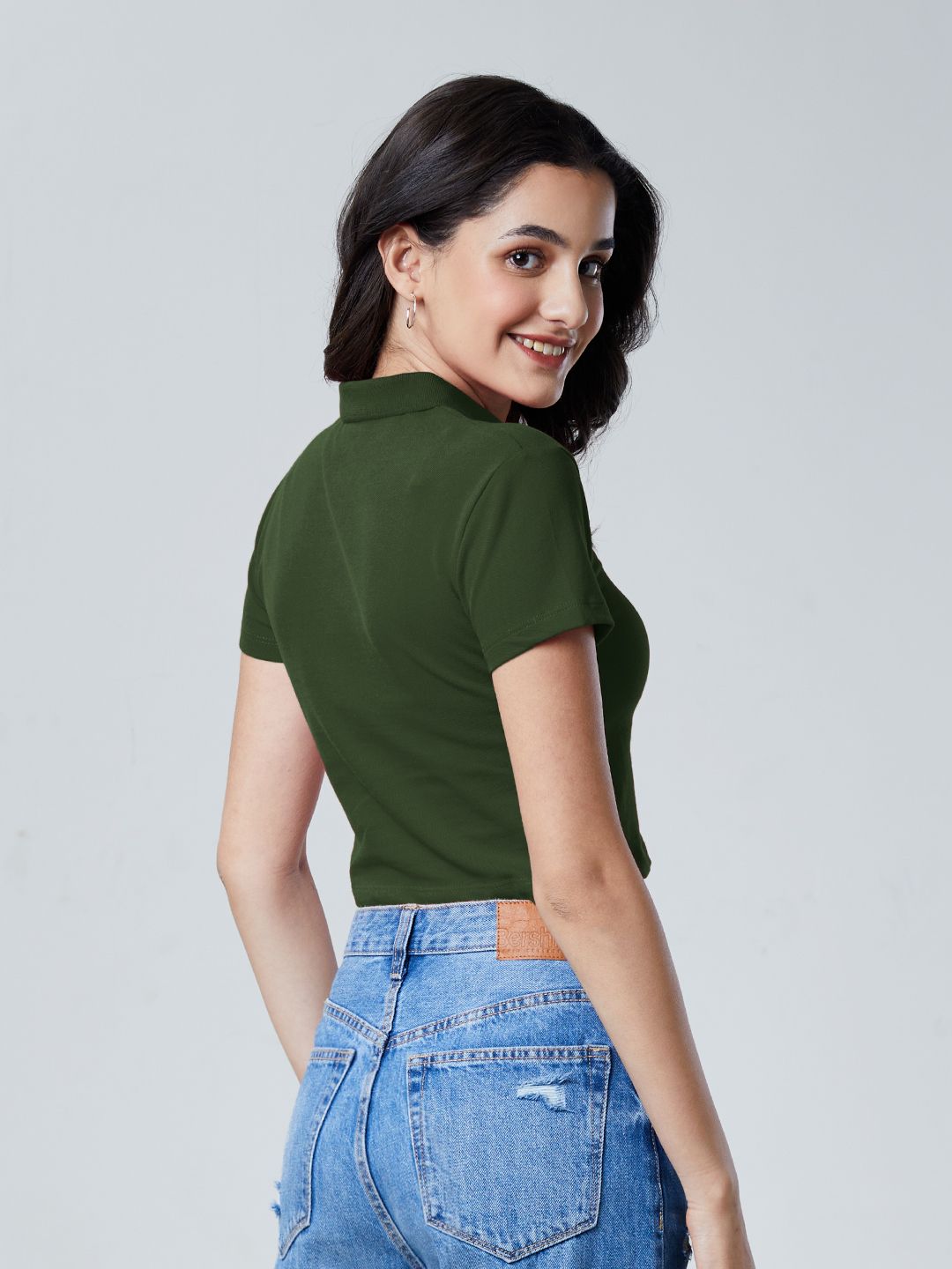 Buy Solids Leafy Green Women Cropped Polos Online