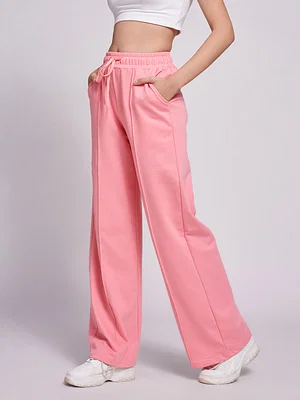 Pink Panther Wide Leg Palazzo Pants with Shirred Waist, Pink