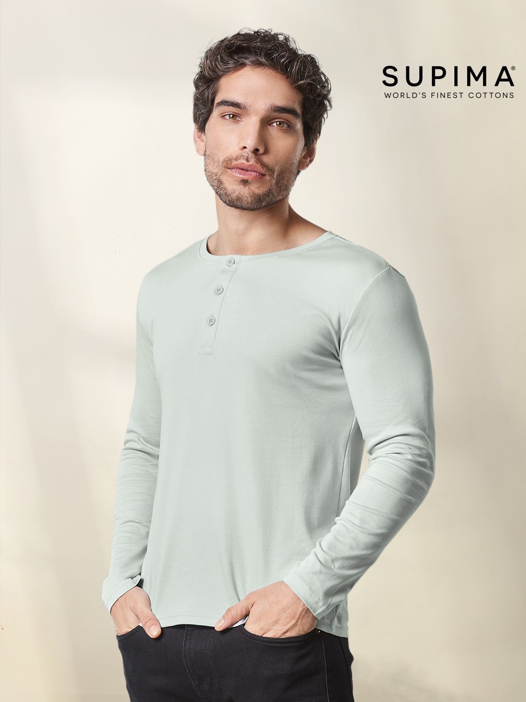 Buy Supima Henley Frost Grey Full Sleeves TShirts Online