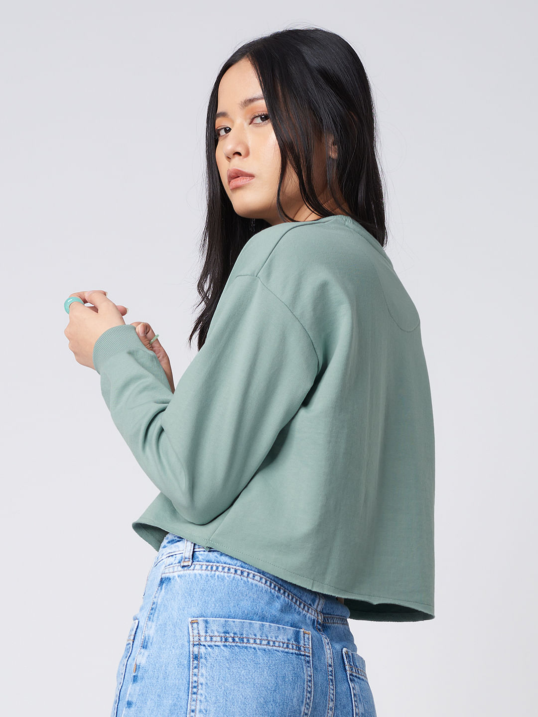 Buy Solids Sage Green Women Sweatshirt Online