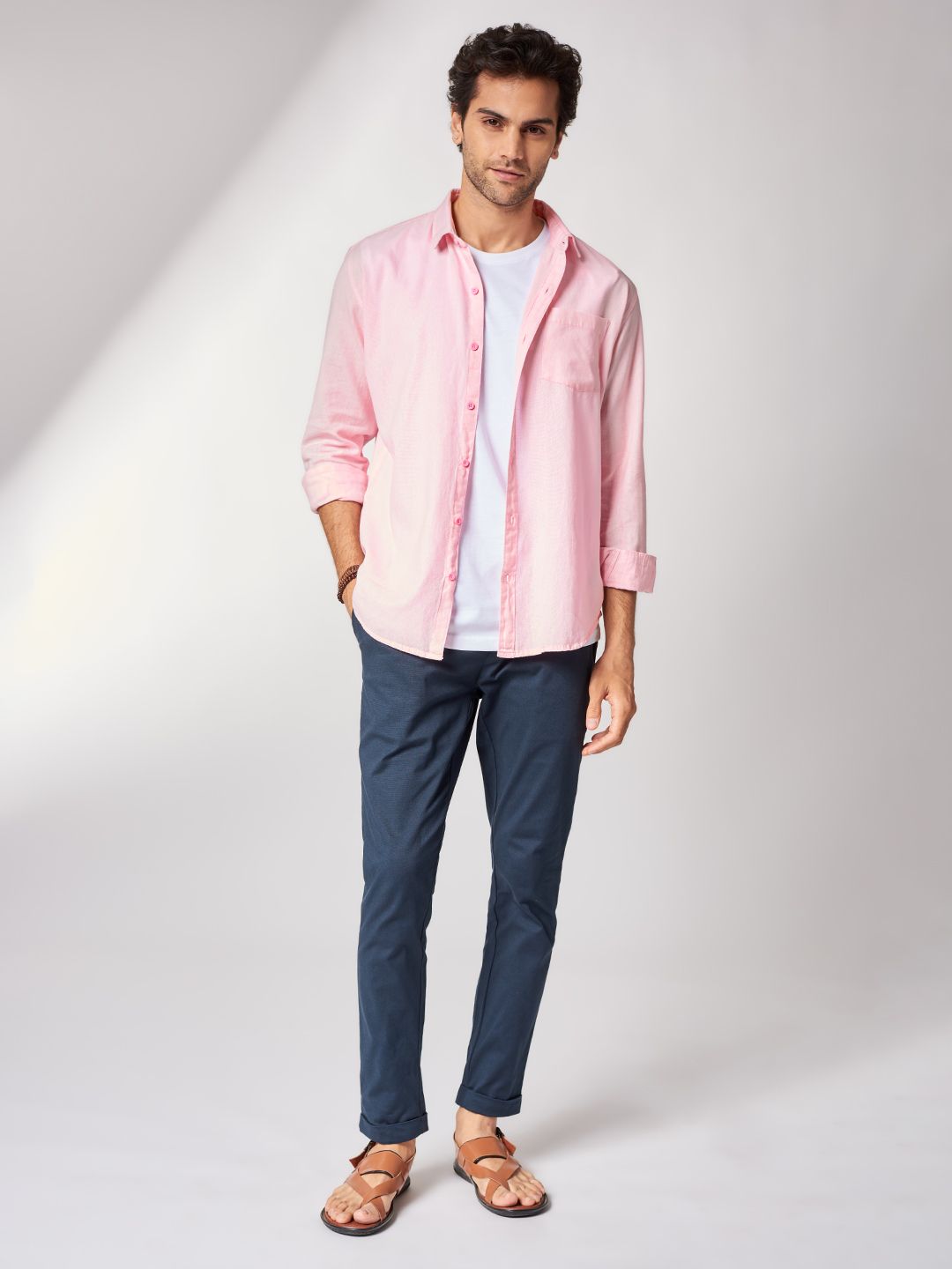 New Cotton Blend Solid Shirts (Light Pink) main image 0