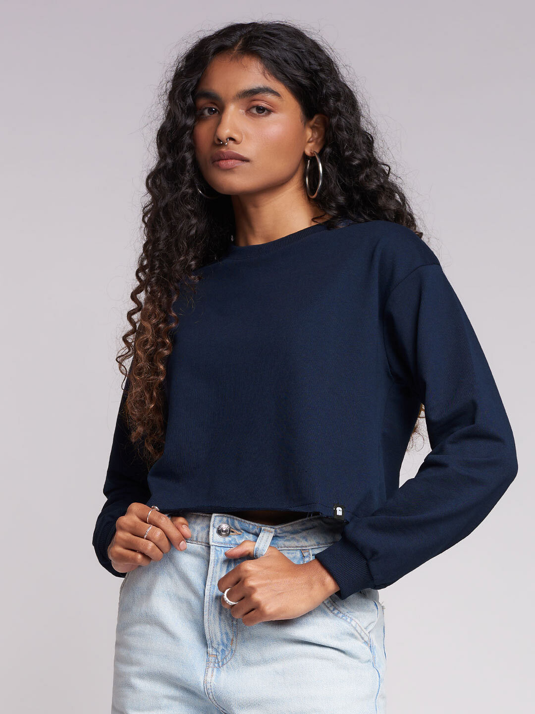 Buy Official Solids: Navy Blue Women Sweatshirts Online