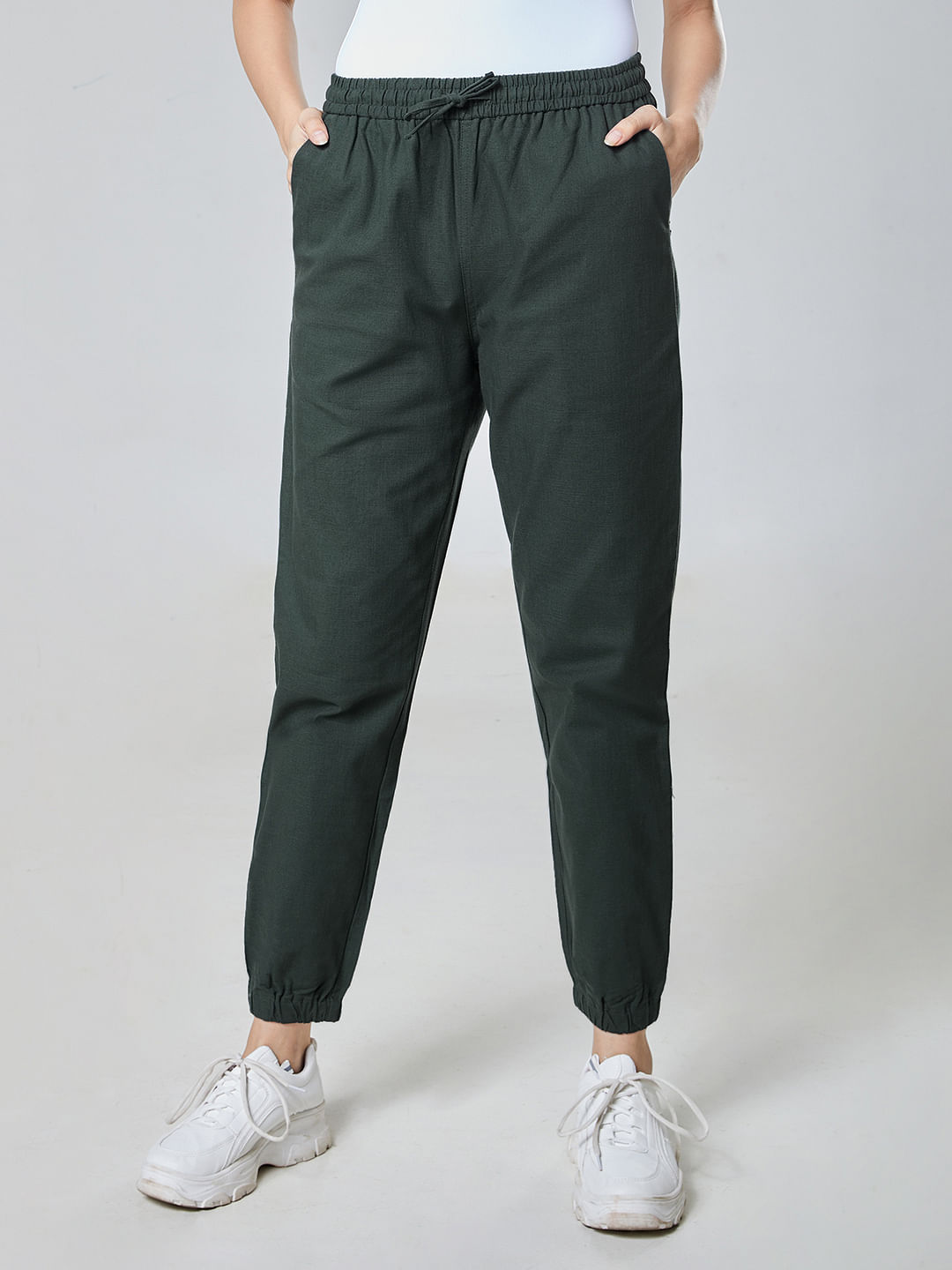 Buy Solid Emerald Green Women Joggers Online