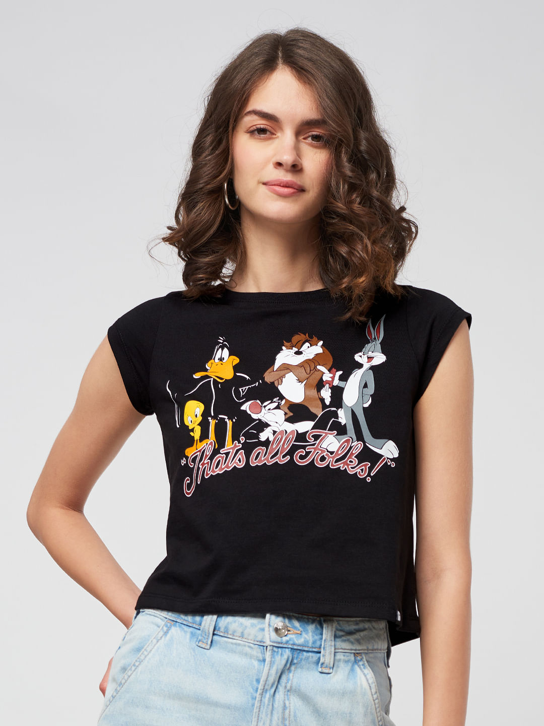 Buy Looney Tunes Thats All Folks Women Capped T Shirts 