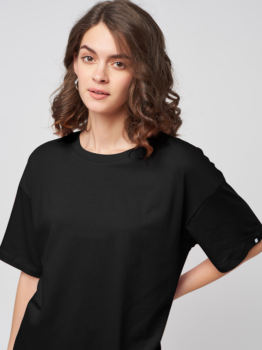 Buy Solids Black Women's Oversized T-Shirt online at The Souled Store