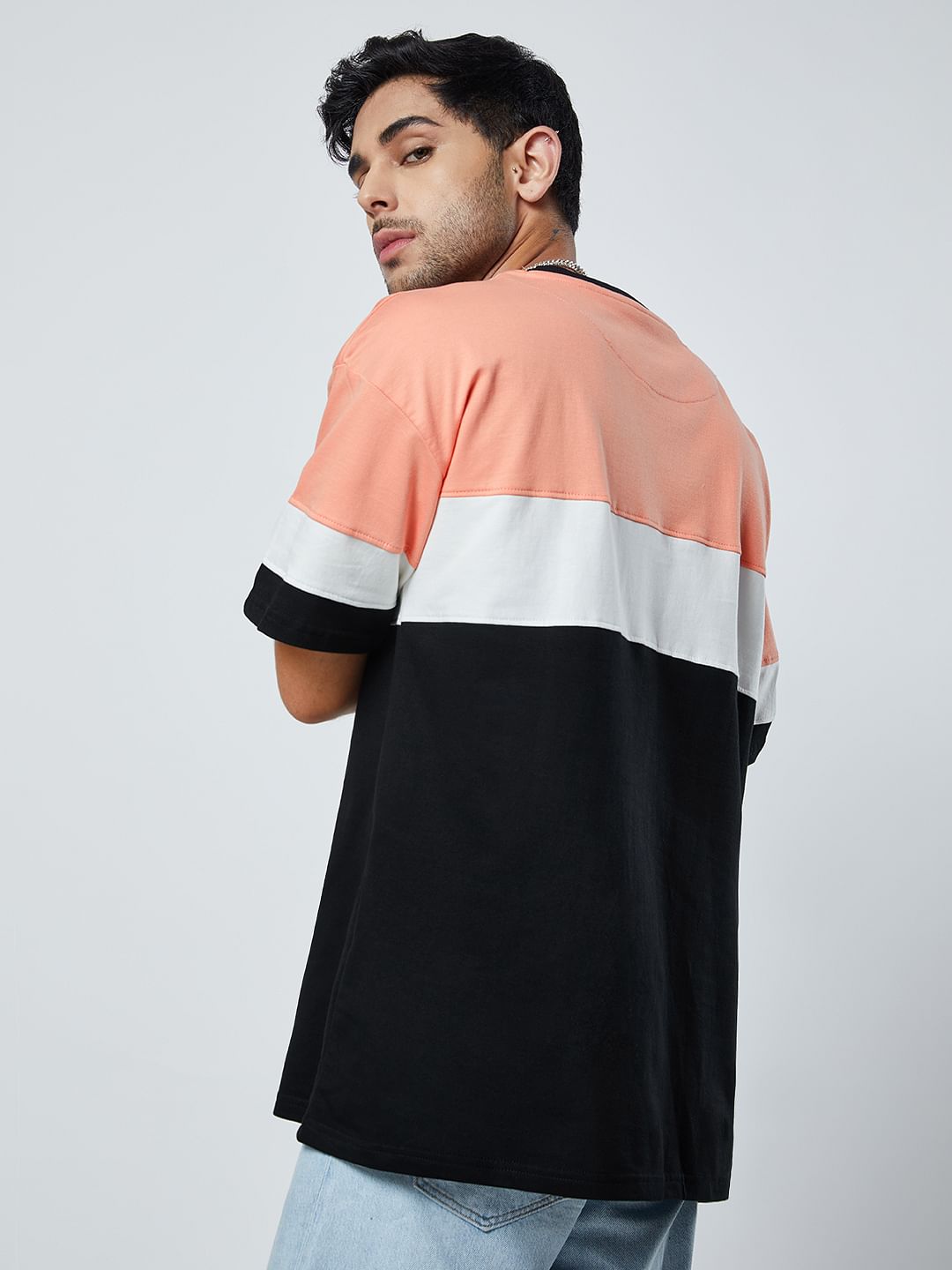 Buy Solids Peach Grey Black Colourblock Oversized T Shirts