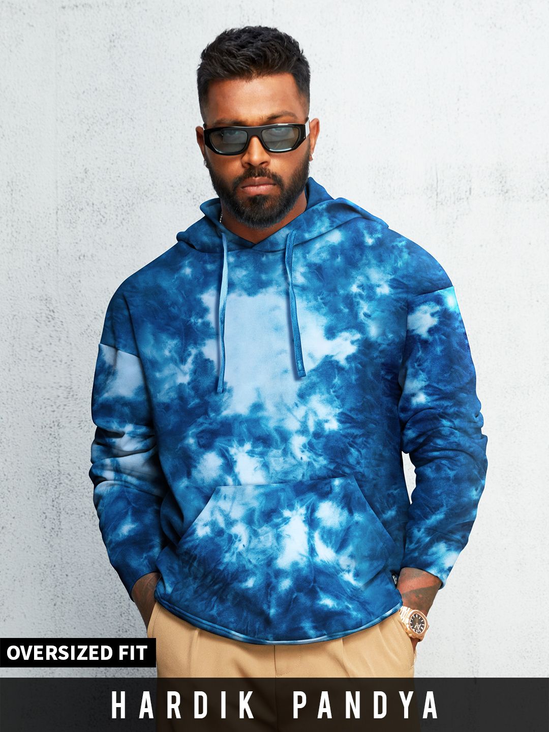 Buy Tie Dye Electric Blue Men Oversized Hoodies Online