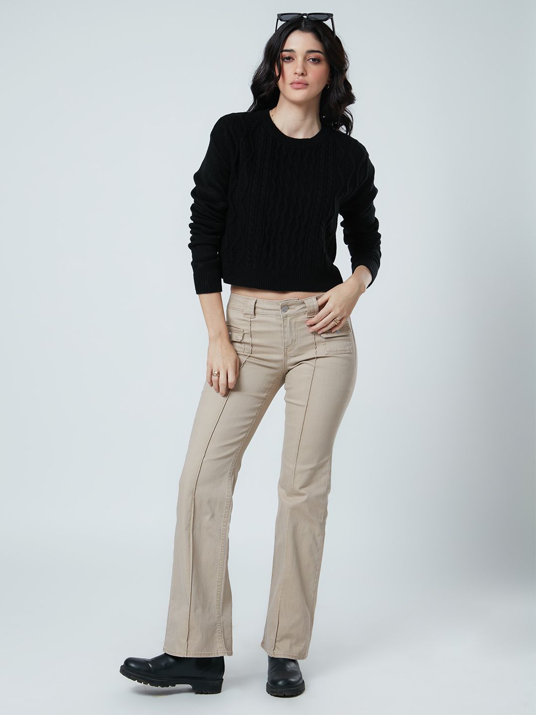 Knitted Sweater: Black Women Cable Knit Sweaters price