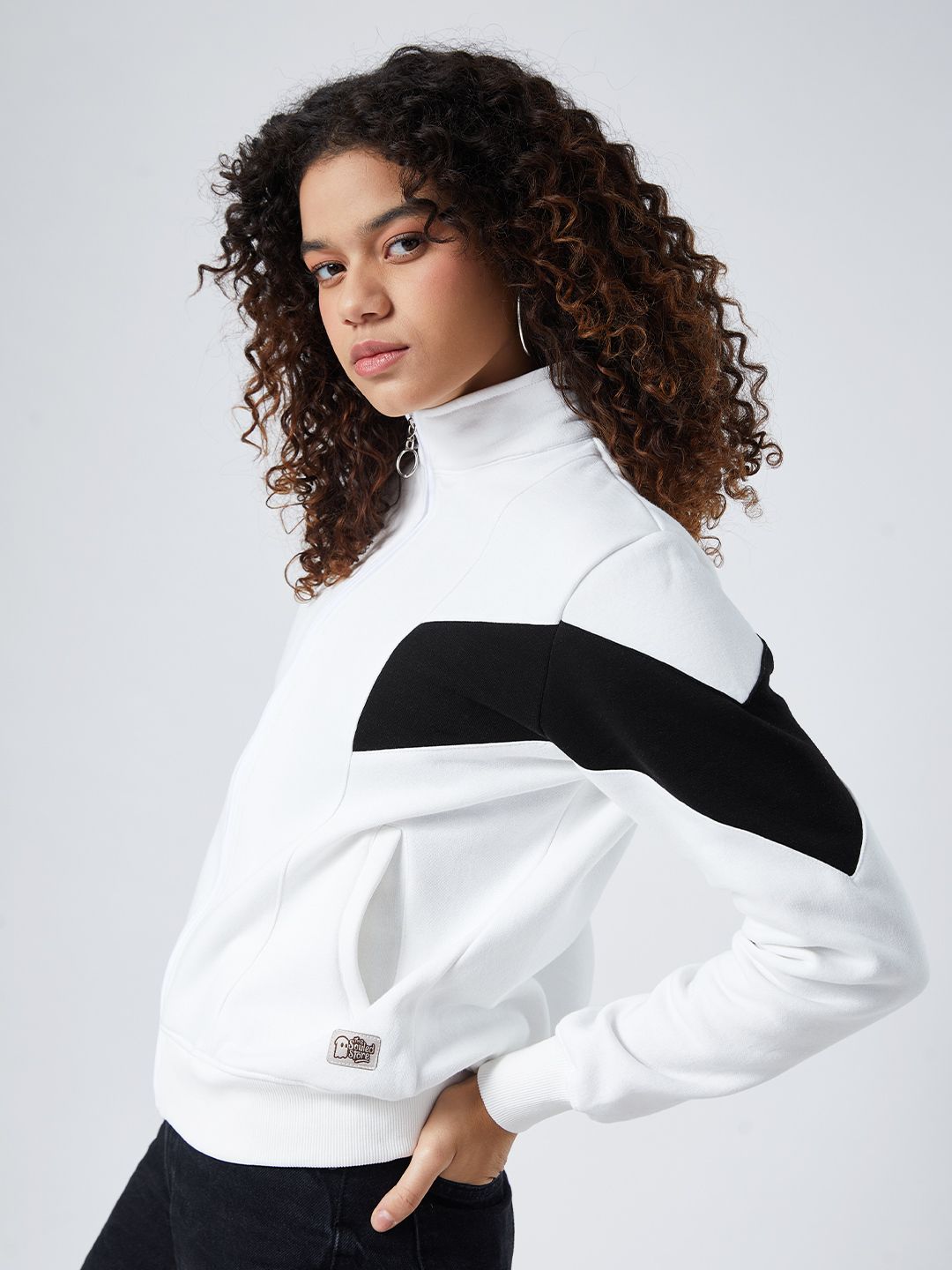 Buy Official Sleek Black & White Colour Block Women Jackets