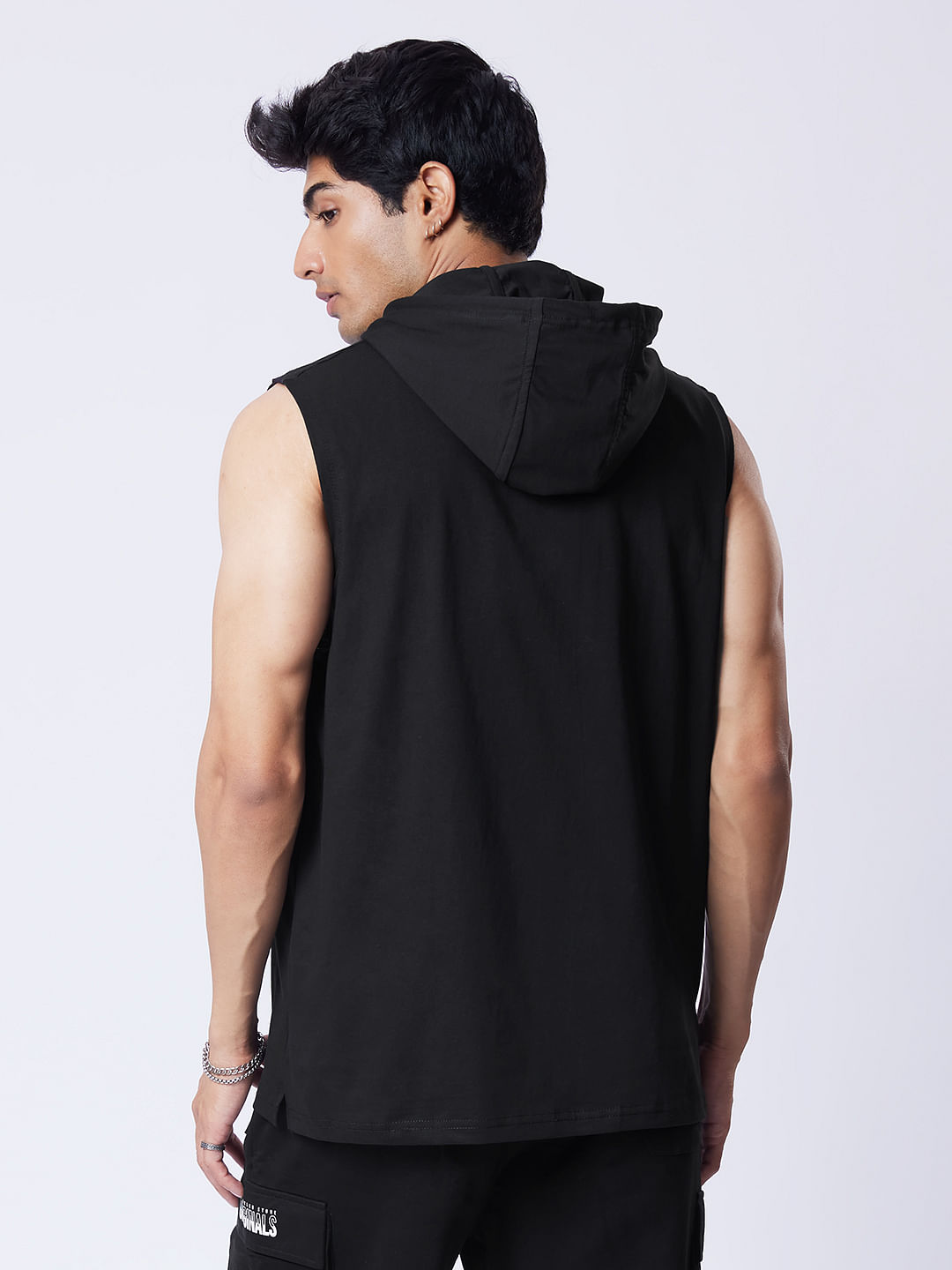 Buy Black Panther: Fighter Black Hooded Vest For Men Online.