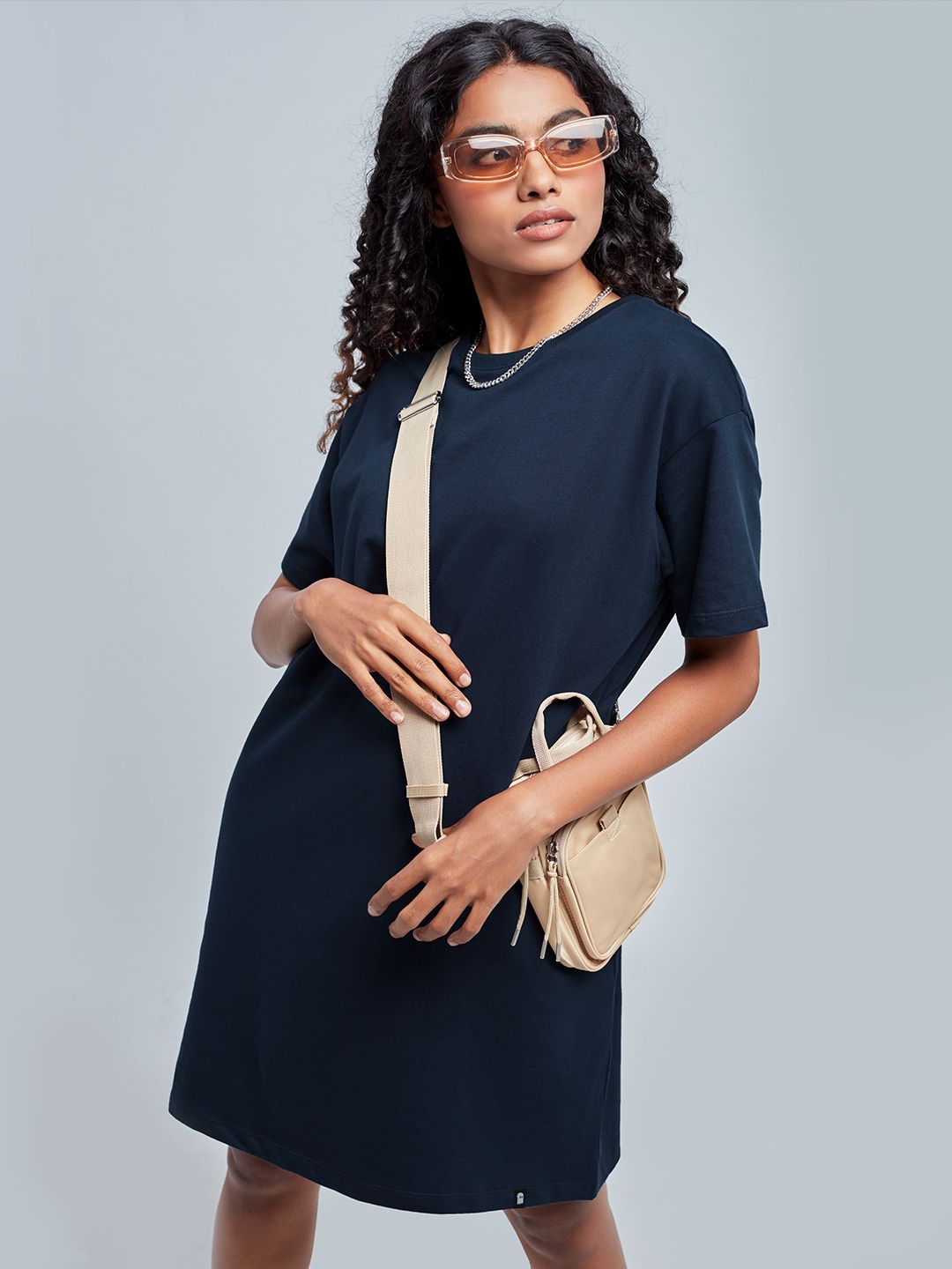 Buy Solids Dark Navy Women Oversized Tshirt Dress Online
